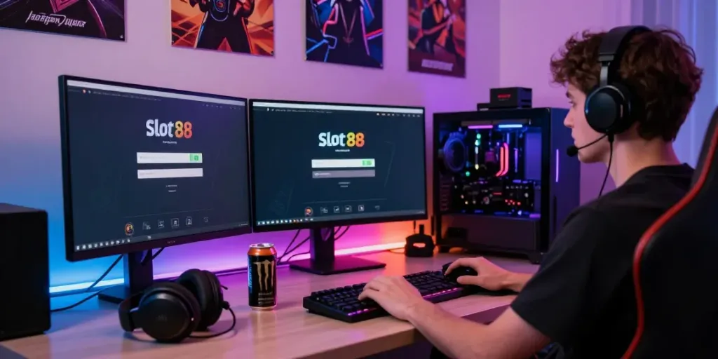 Engaged user accessing slot88 login on a modern gaming desktop setup.