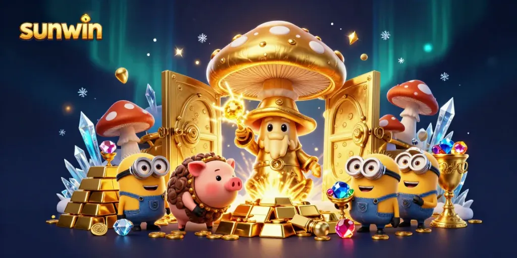 Experience thrilling gameplay at sunwin with vibrant gems and a magical atmosphere in this casino-themed illustration.