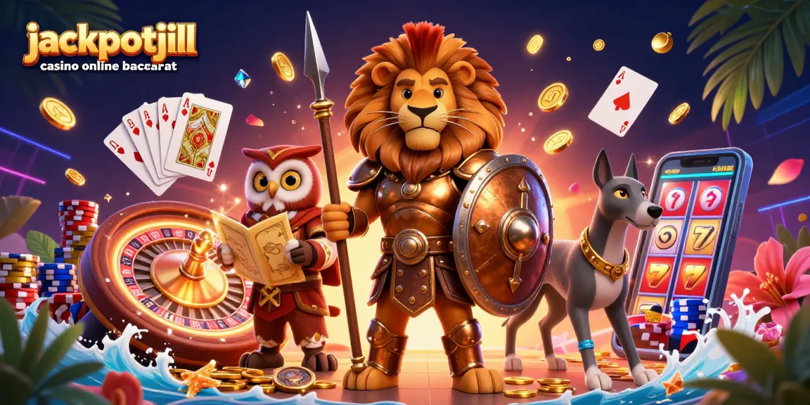 Experience jackpotjill casino online baccarat with dynamic gold coins, a vibrant 3D scene featuring baccarat elements.